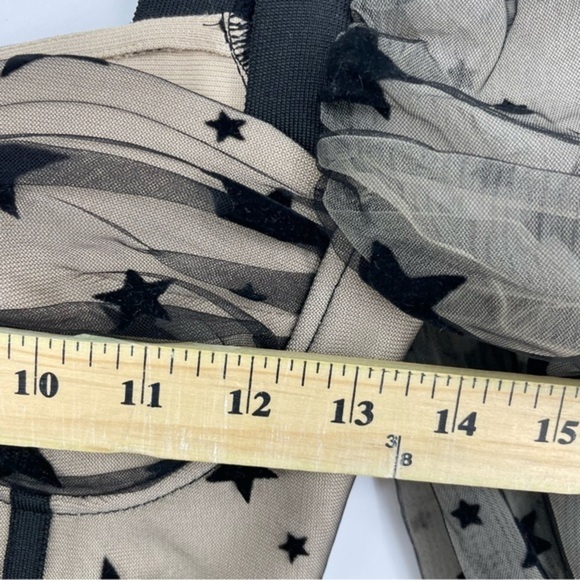 Chicida Puff Long Sleeve Mesh Patchwork Fringed Bandage Dress stars - Picture 5 of 8